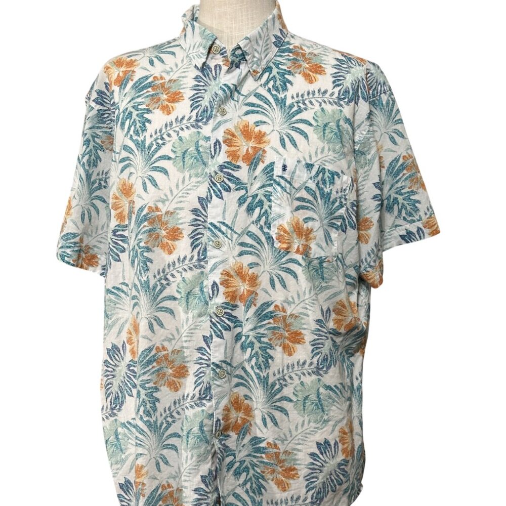 Izod Saltwater Shirt - Size XXL - Hawaiian Short Sleeve Button Up - Relaxed Fit